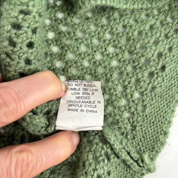 Green Frog Crochet Open Knit Cropped Cardigan Sweater Womens XL Whimsical - Picture 7 of 8